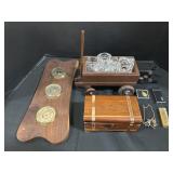Canadian Coin Pen Holder, Wooden Box, Bygrometer