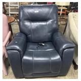 Blue Faux Leather Elec. Recliner.