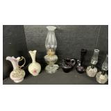 Lenox Vase & Lefton Pitcher, Oil Lamps.