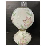 P&A Co. Hand Painted Milk Glass Globe Oil Lamp.