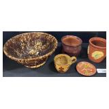 Huberhaus Redware Plate & Crock. Spongware Bowl