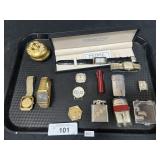 Wrist Watches, Lighters, Floral Trinket Box.