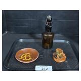 Breininger Redware Plate & Chicken Statue.