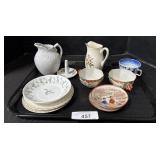 Porcelain Plates, Cups, Pitchers.