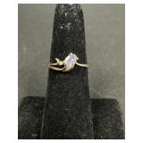 14 KT Gold Aquamarine & Diamond Ring.