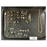 Sterling Silver Rings & Earrings, Costume Jewelry.