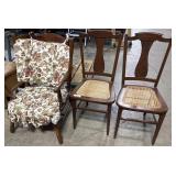 (2) Oak & Cane Side Chairs, Armchair.