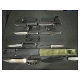 Various Fixed Blade Knives, United, Fury, Taylor.
