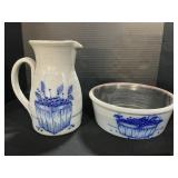 Salmon Falls Stoneware Blueberry Pitcher & Dish.