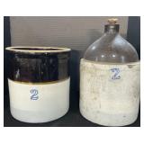 Two Tone 2 Gal. Stoneware Crock & Jug.