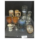 Carnival Glass Goblets & Jar, Beer Steins & Cups.