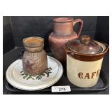 Wax Melter, Stoneware Jar, Plates.
