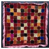 Antique Handmade Velvet Patchwork Quilt.