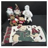 Santa & Teddy Bear Plushies, Woven Bear Blanket.