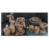 Stangl Pottery Spongeware Juicer, S&P Shakers,