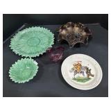 Lenox Plate, Majolica Plate & Bowl, Carnival Glass