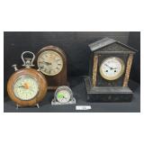Wooden & Marble Cased Mantel Clocks,