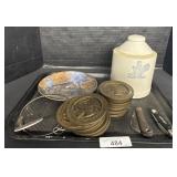 Collectors Plate, Cup Coasters, Pocket Knives.