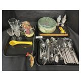 Weighted Sterling S&P Shakers, Flatware, Glasses.
