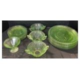 Lot Of Uranium Glass Plates, Dishes, Sundae Cup.