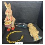 Battery Operated Bunny, Wooden Snake, Pillow Doll