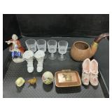 Figurines, Stemware, Copper Tray.