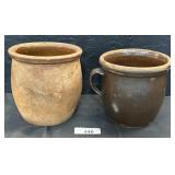 2 Vintage Redware Crocks.