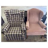 Plaid Reclining Armchair, Pink Winged Armchair.