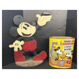 Hand Painted Mickey Mouse Stand & Tin Trash Can