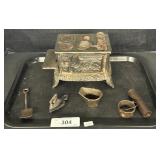 Vintage Holly Cast Iron Toy Stove & Accessories.
