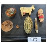 Daniel Strawser Carved Cow, Celluloid Doll.