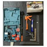 Makita Cordless Drill, Air Compressor, Caulk Guns.