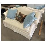 (2) Ethan Allen Skirted Camelback Loveseats.