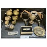 Sterling Silver Urn, Spurs, Brass Quails.