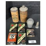 Weighted Sterling Spice Shaker, Tobacco Tins.