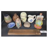 Small Redware Jug, Stoneware Vase, Clay Figure