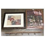 2 Large Floral Art Prints & Coat Rack.