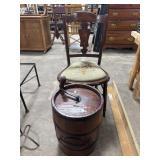 Antique Butter Churn & Side Chair.