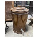 Antique Enamel Lined Wooden Beverage Dispenser.