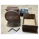 White Cedar Cylinder Churn, Adv Crate, TV.