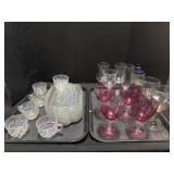 Iridescent Glass Plates & Cups, Ruby Color