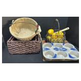 Wicker Baskets, Stoneware Baking Tin, Checker
