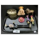 Lion Still Bank, Brass Box, Woven Ornaments.