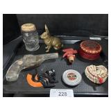 Cast Metal Bank, Glass Candy Container.