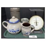 Blue Decorated Teapot & Mug, Postal Scale, Glass
