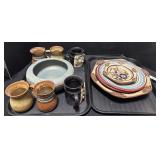 Ceramic Vases W/Handles, Plates, Bowl.