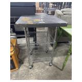 Wooden Top, Wire Rolling Cart.