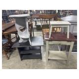 (3) Rustic Pine Side Tables, Footstool.