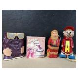 Blow Mold Lighted Santa, Alvin Phone, Barbie.