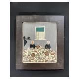 Framed Amish Quilting Textile Collage.